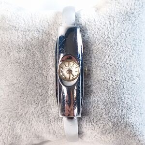 Vintage Jacot 17 Jewel Ladies Watch Curved Bangle Chrome Case Mechanical